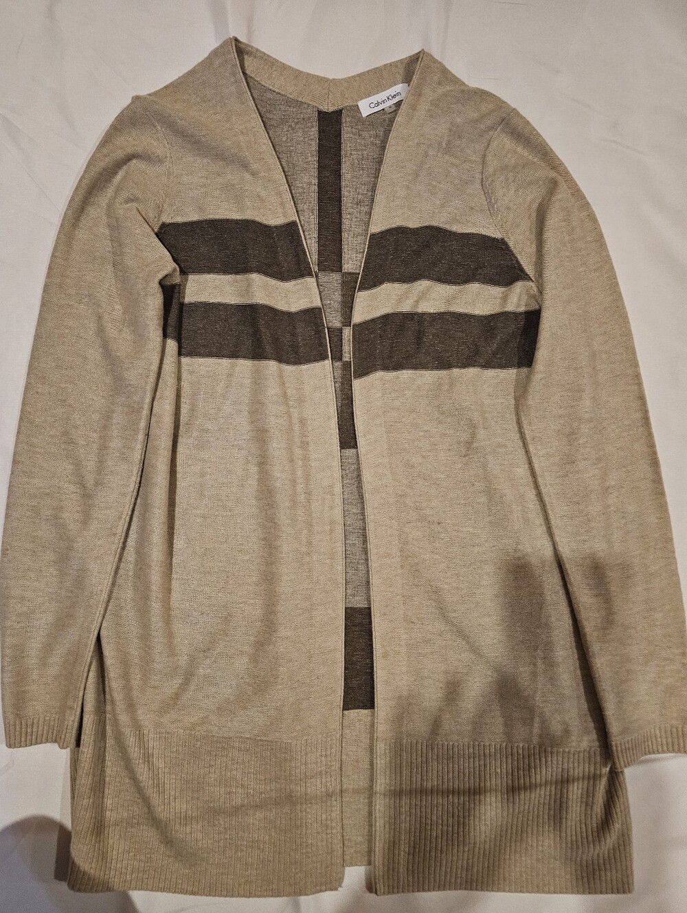 Calvin Klein Beige Cardigan with Dark Brown Stripes